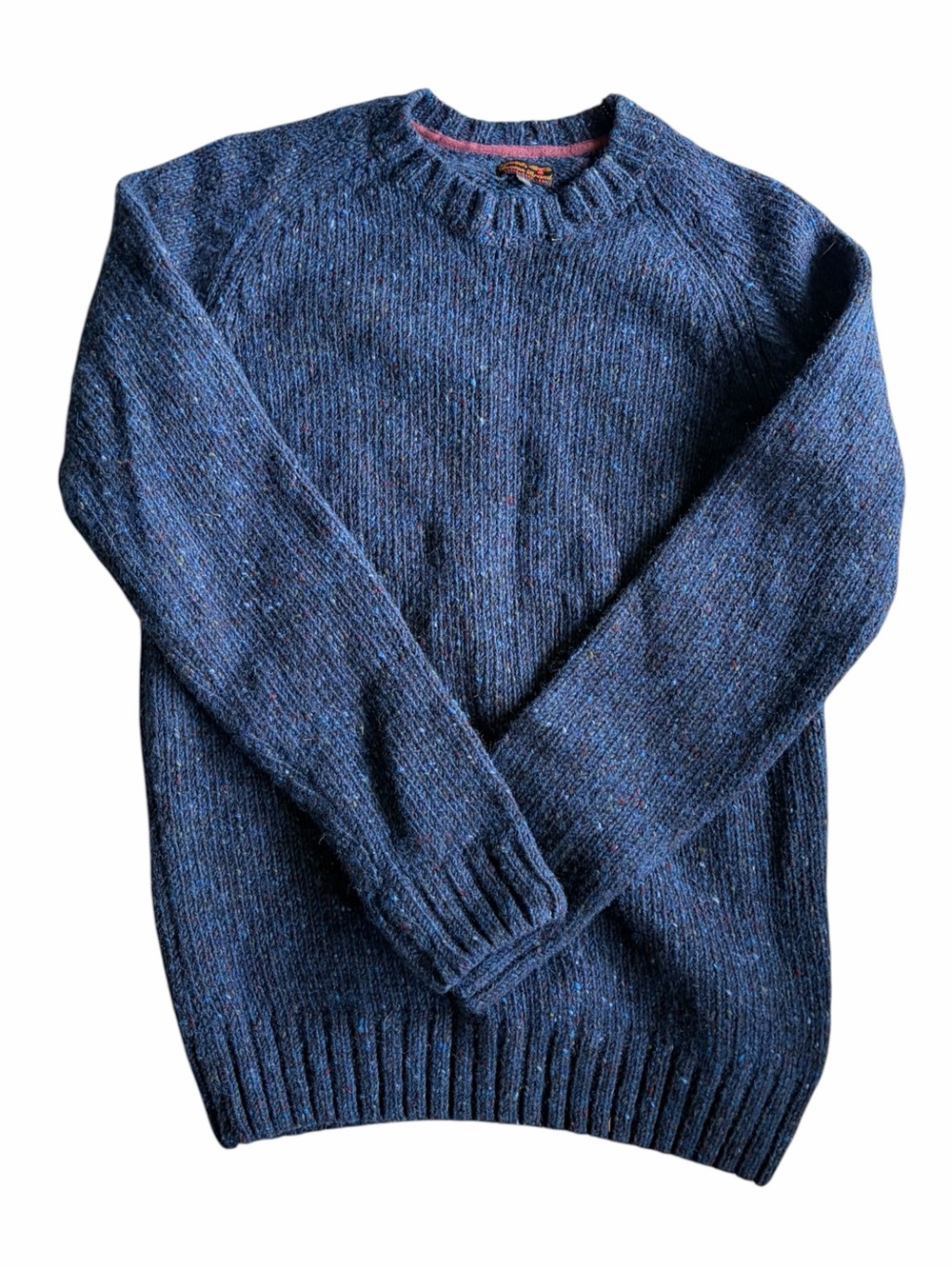 Barbour Beacon Brand 100% Wool Tweed Fleck Knit Crewneck Sweater Blue Large